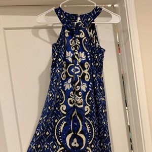 International Concepts INC party dress, halter with neck keyhole, silver details